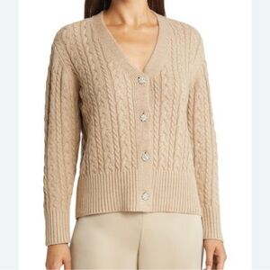 Anne Klein Tan cable knit cardigan sweater